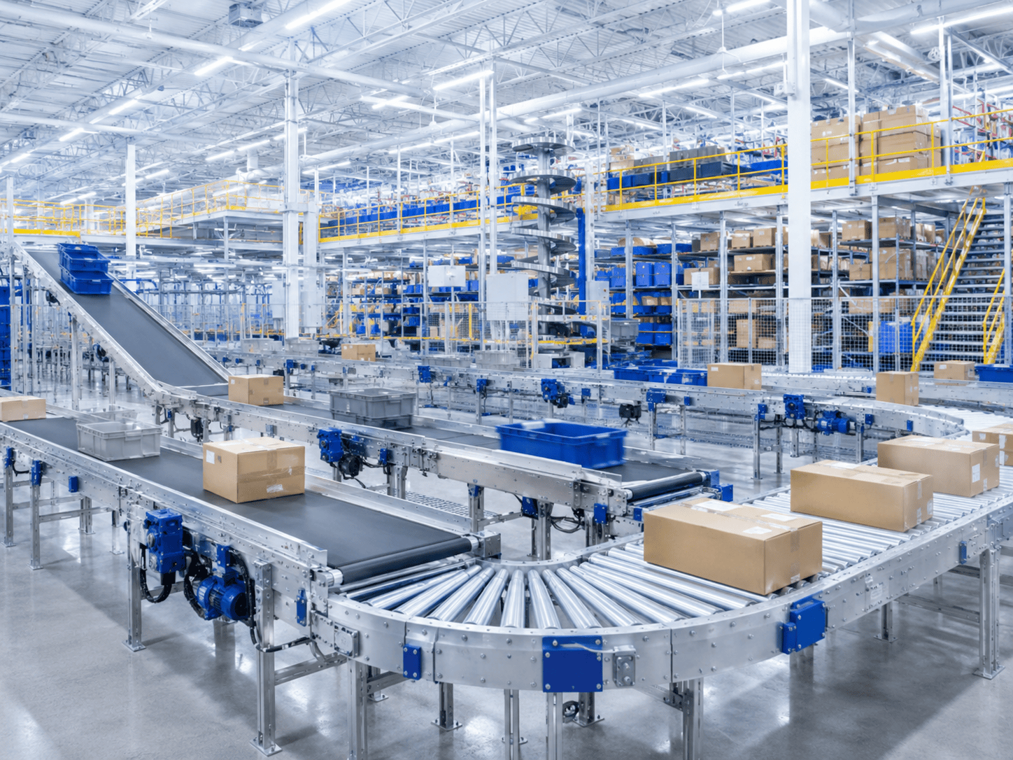 Integrated conveyor and material handling system inside a distribution facility