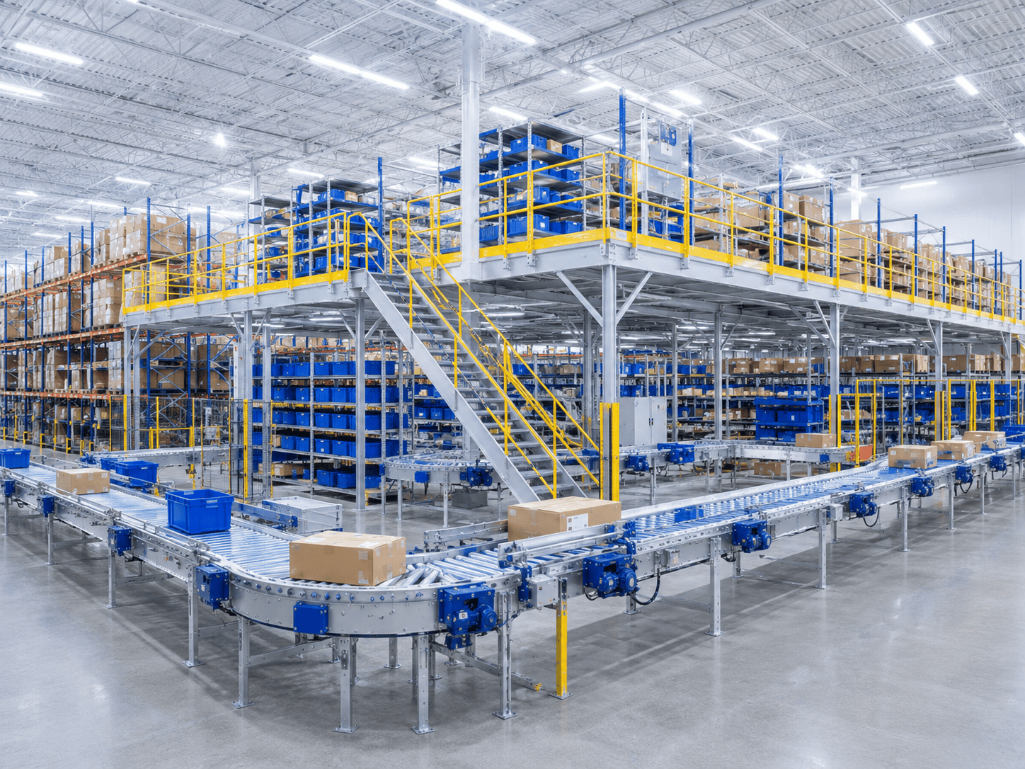 Large industrial material handling structure supporting distribution and manufacturing operations